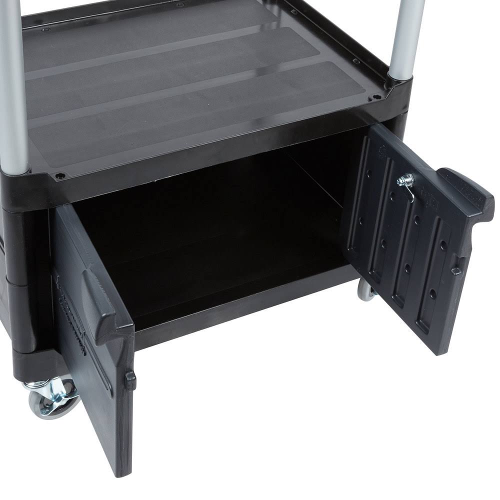 Black Three-Shelf AV Cart with Cabinet C836