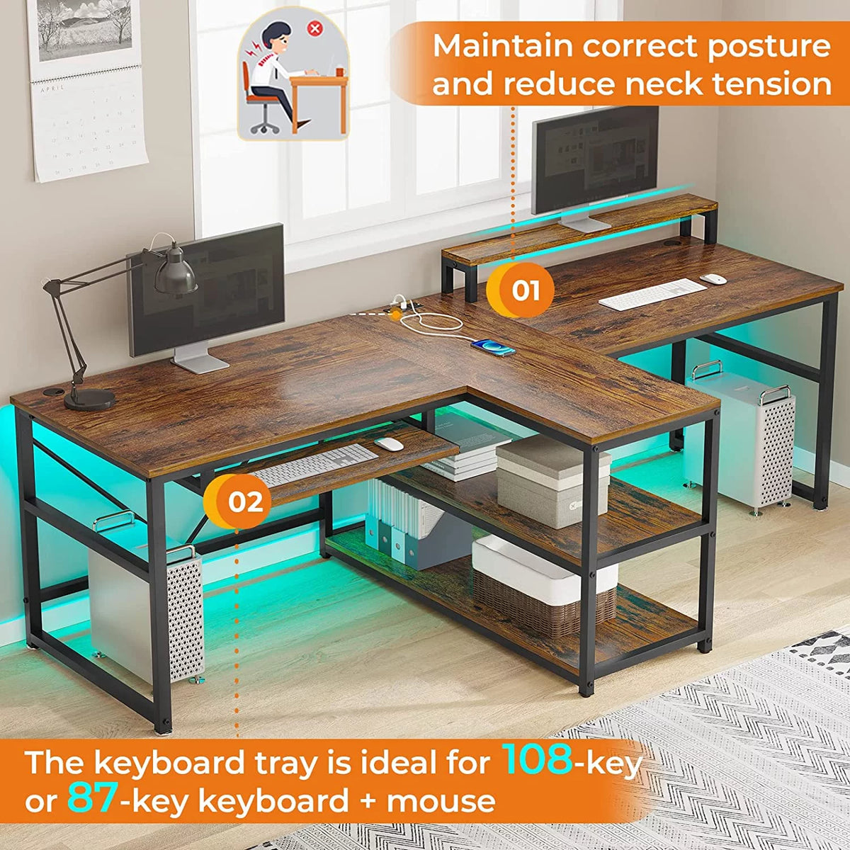 94.5" Home Office Computer Gaming Desk with Storage O994586