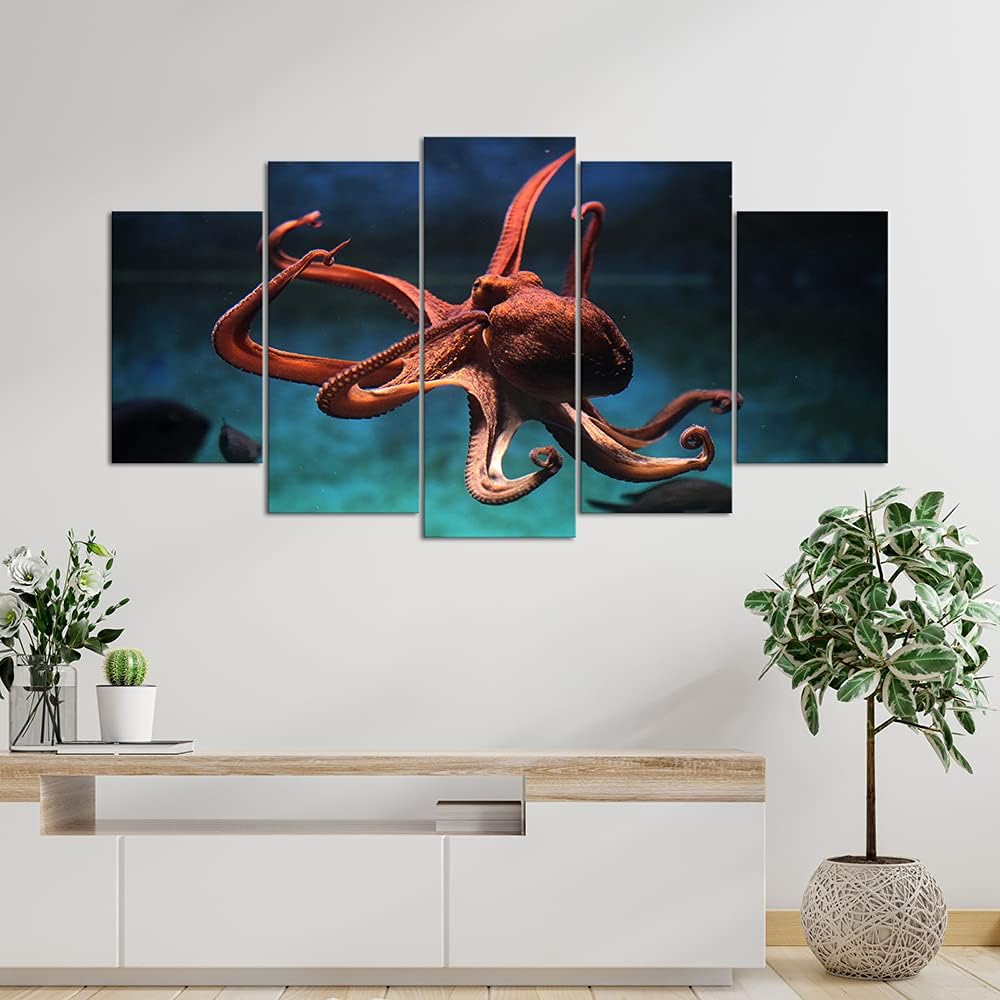 5 Piece Blue Octopus Canvas Wall Art P413