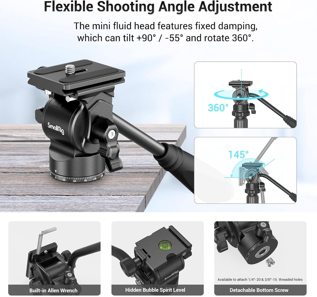 71 Video Tripod Monopod with Fluid Head, Aluminum Camera Tripod, Adjustable Height from 16.5 to 71 D1523
