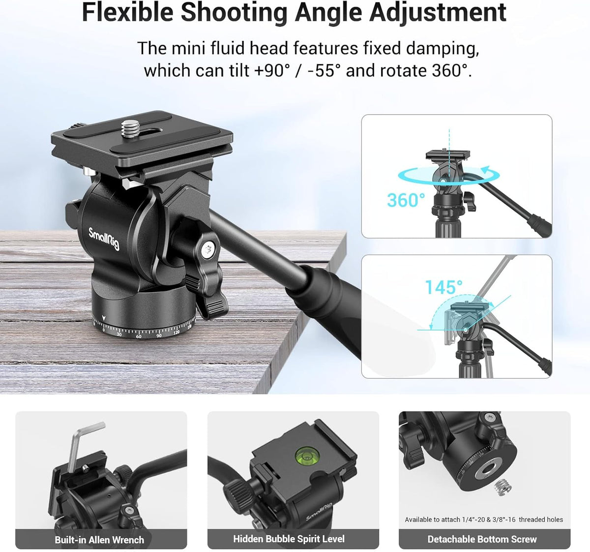 71 Video Tripod Monopod with Fluid Head, Aluminum Camera Tripod, Adjustable Height from 16.5 to 71 D1523