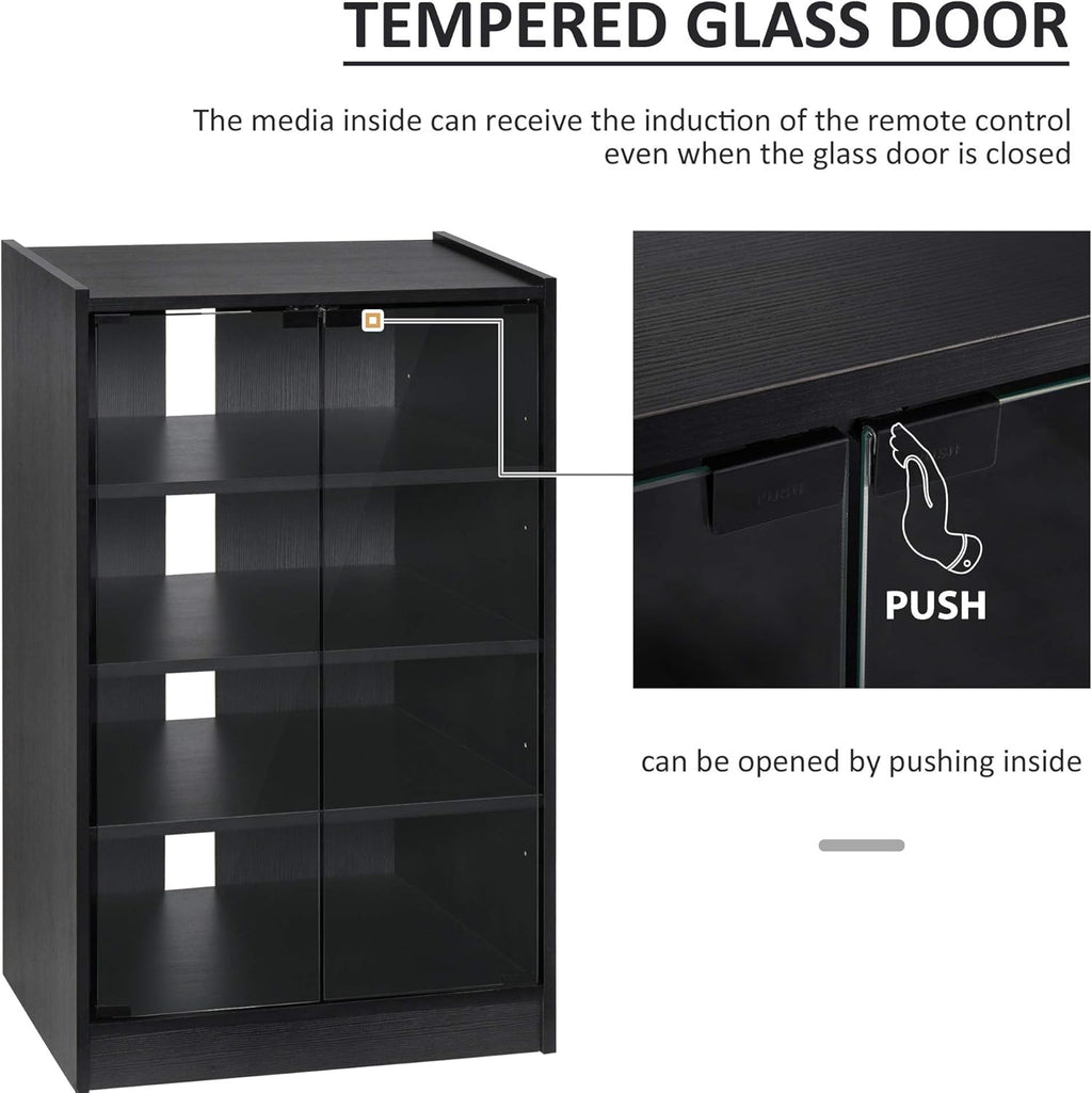Black 5-Tier Media Stand Cabinet with Tempered Glass Doors M650092