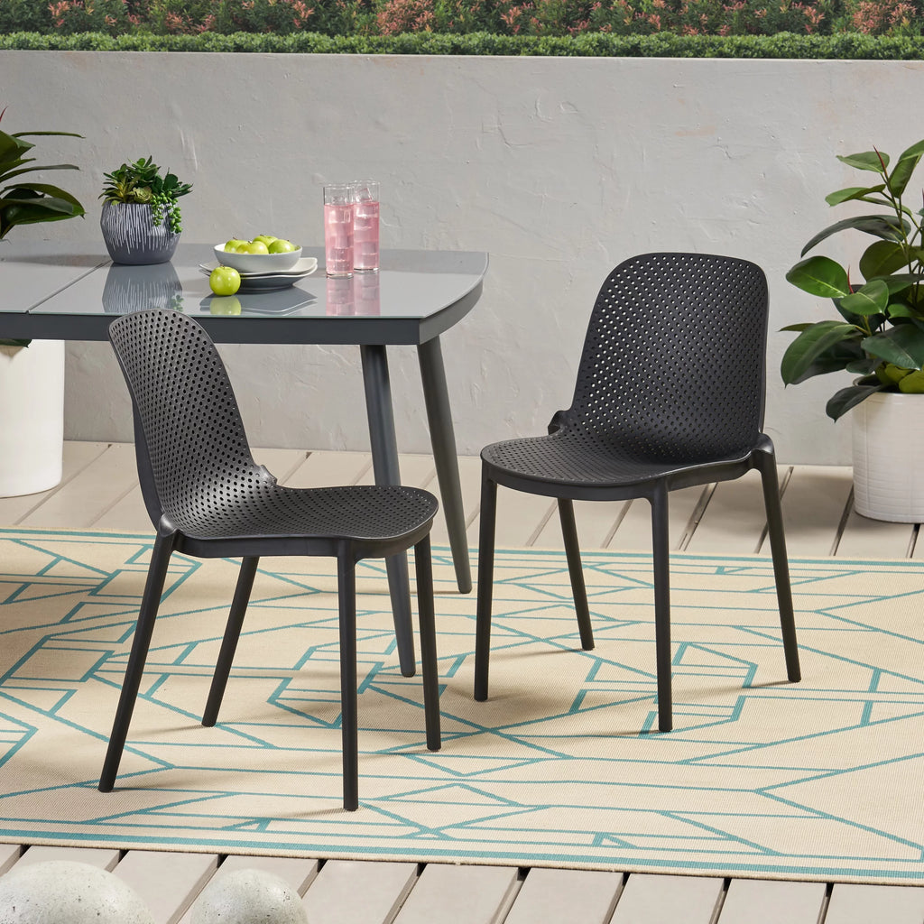 White Plastic Patio Dining Chair Set of 2 W54923