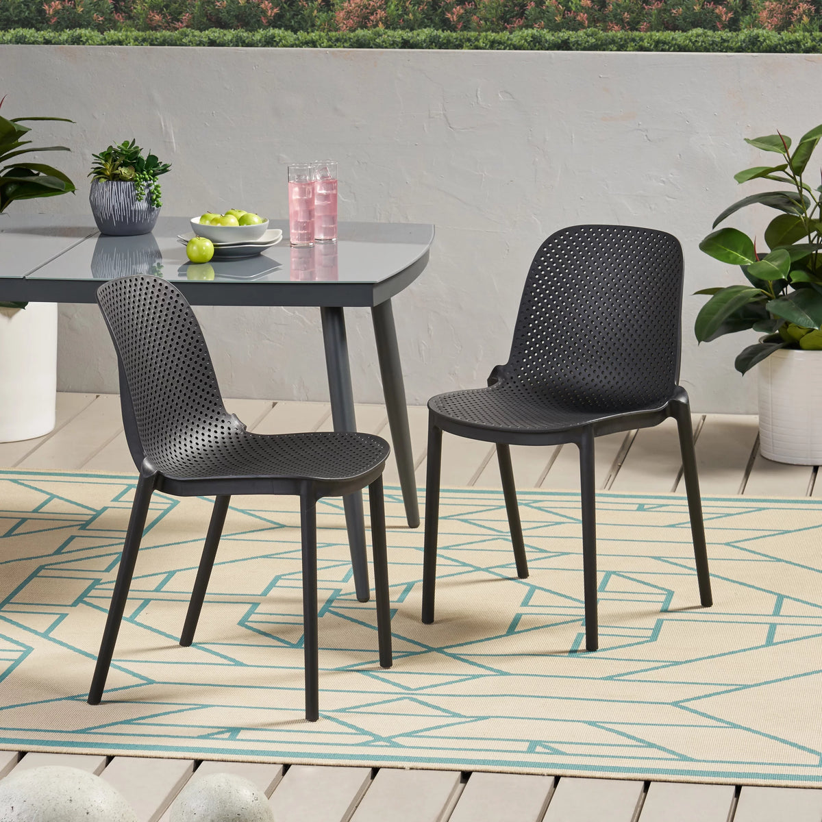 White Plastic Patio Dining Chair Set of 2 W54923