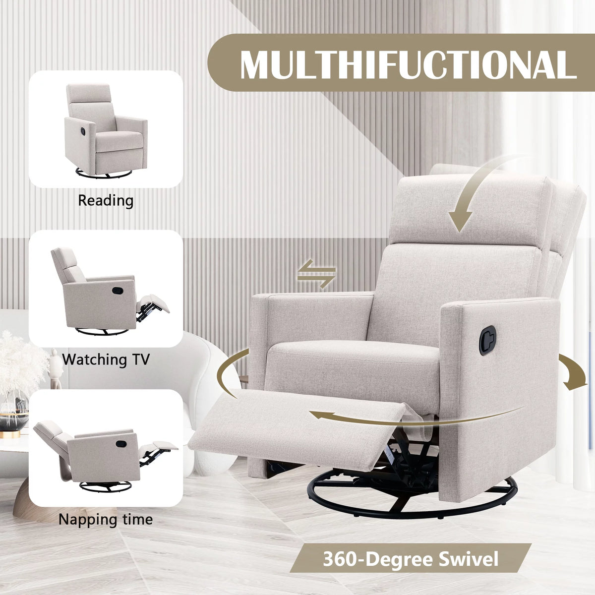 Tan Upholstered Swivel Recliner Chair X359