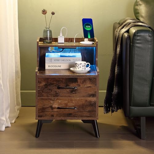 Nightstands Set 2 with Drawers and Solid Wood Legs G8599