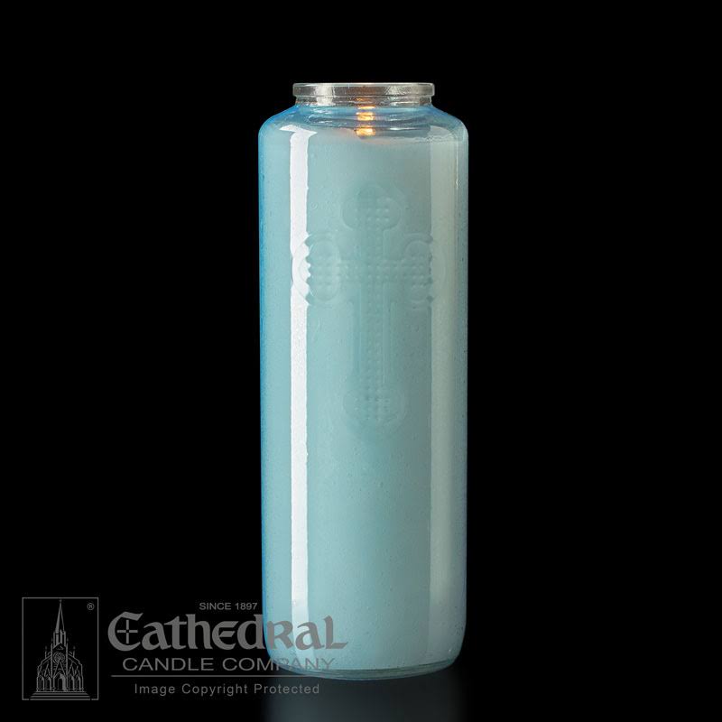 Light Blue Glass Devotional Candle Q401