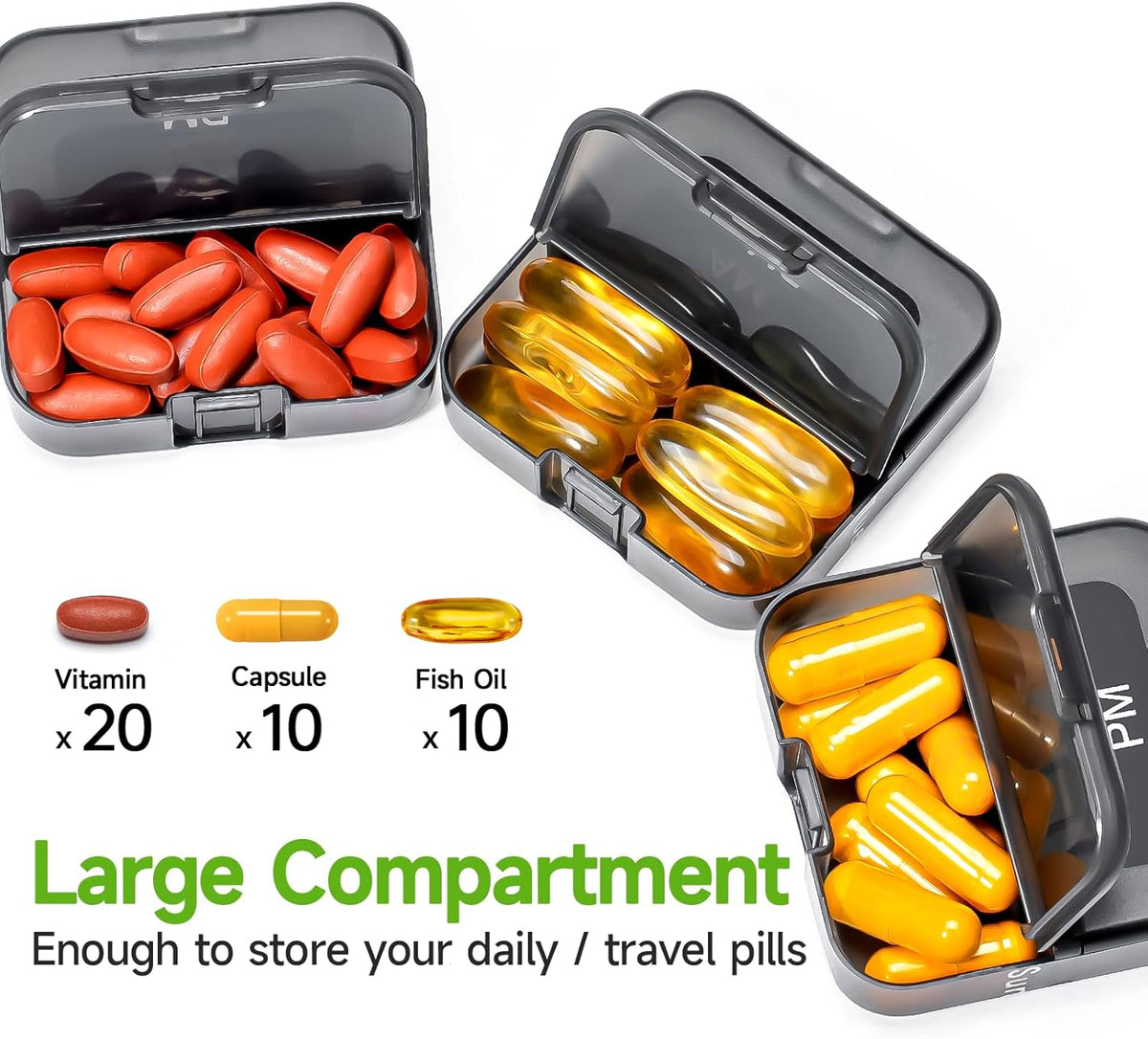 Black Weekly Pill Organizer 7 Day V67158
