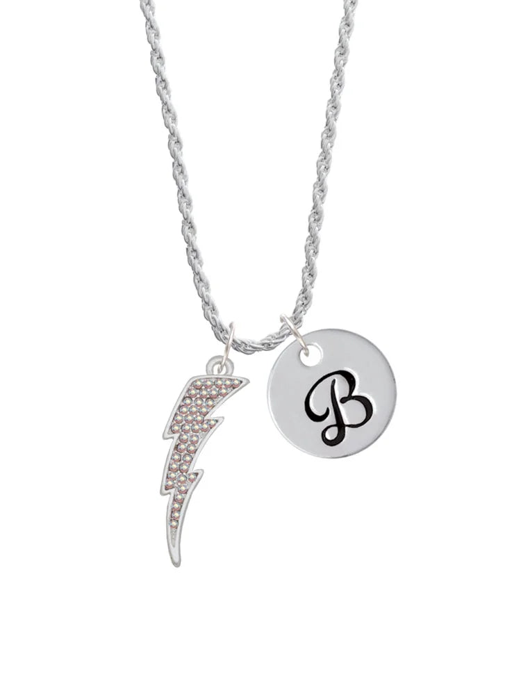 Clear AB Crystal Lightning Bolt Script Initial Charm Necklace, 20"+3" N266