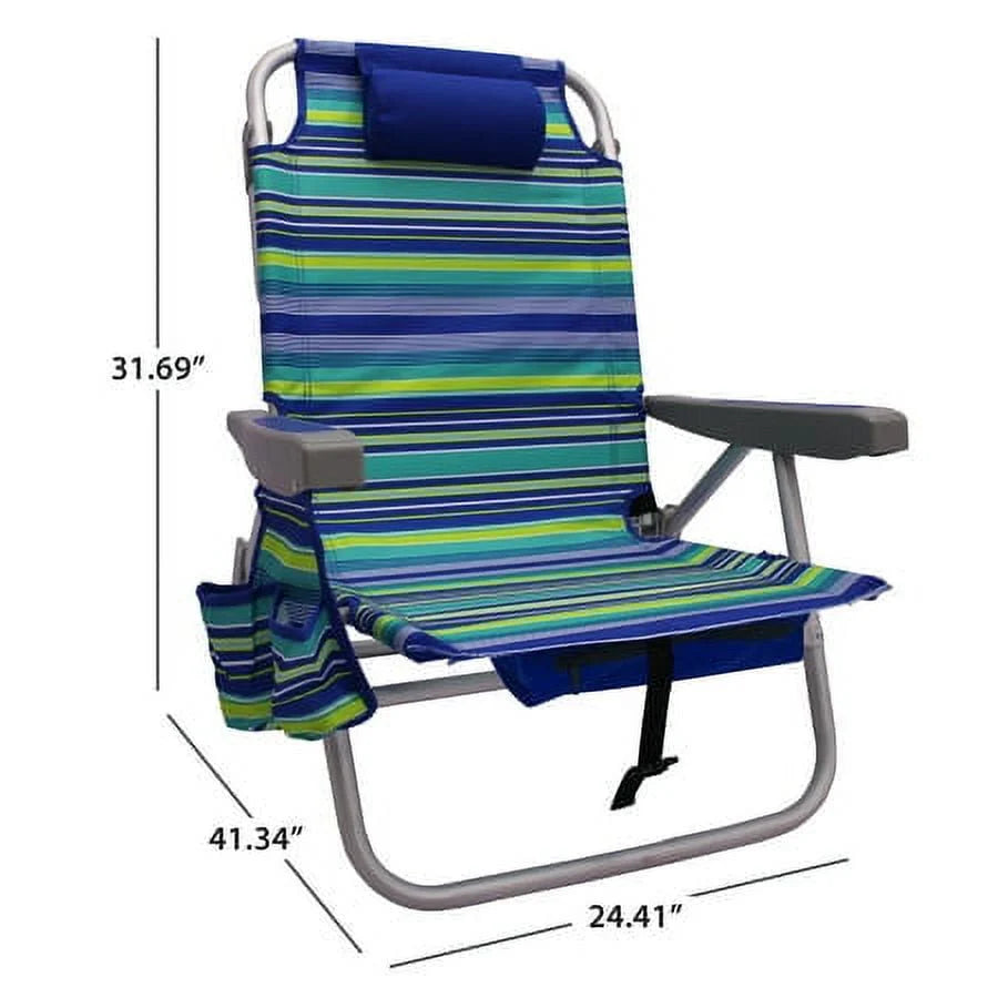 2-Pack Lay-Flat Backpack Chair Blue & Green Stripe Q6831