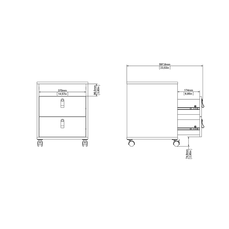White 2 Drawer Mobile Cabinet C4447