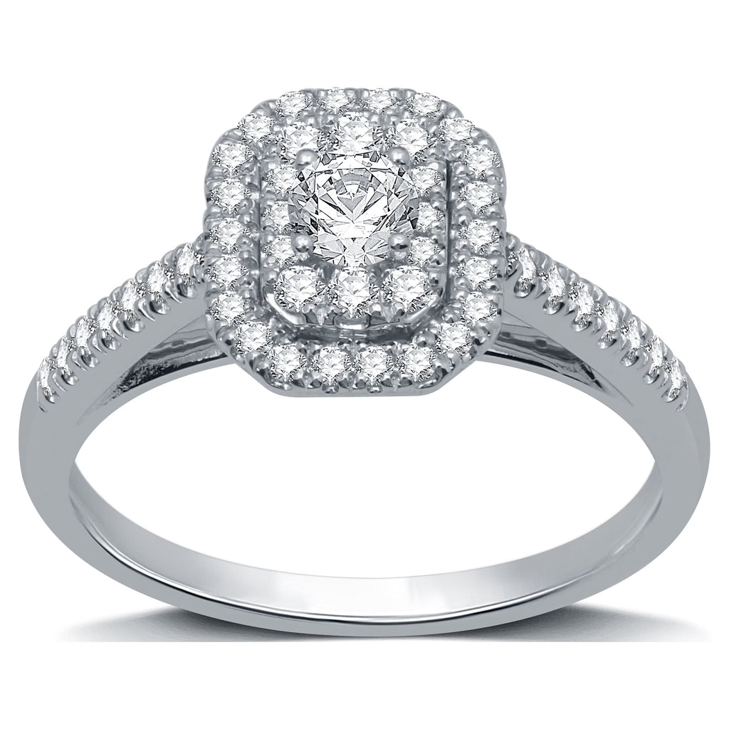 Emerald Halo Diamond 10 Kt White Gold Engagement Ring K414