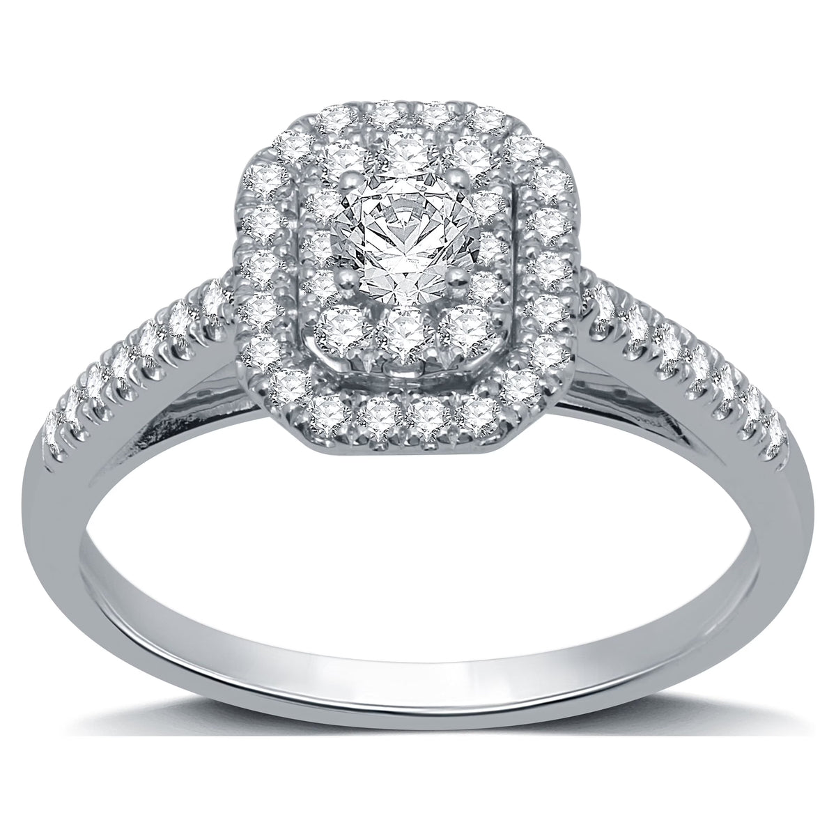 Emerald Halo Diamond 10 Kt White Gold Engagement Ring K414