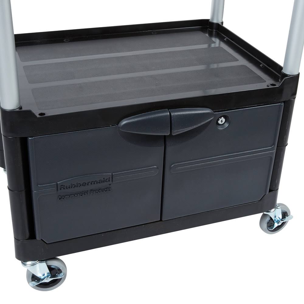 Black Three-Shelf AV Cart with Cabinet C836