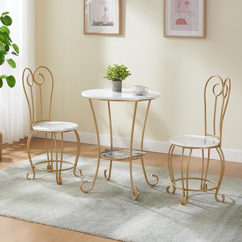 2-Piece Bistro Dining Set with Marble-Look Tabletop and Gold Metal Frame B969593