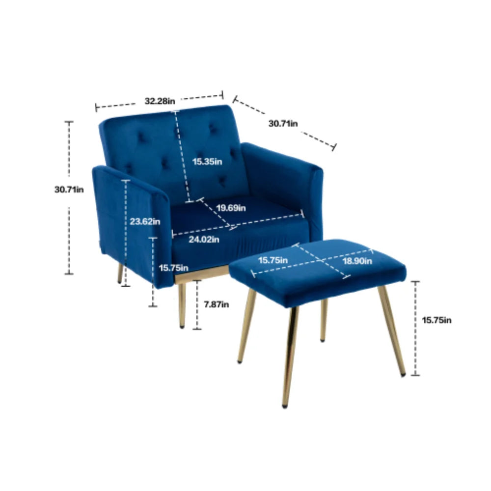 Navy Velvet Accent Chair with Ottoman U442
