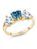 18K Yellow Gold Plated Silver Ring Persian Blue Moissanite Aquamarine (2.26 Cttw) L184