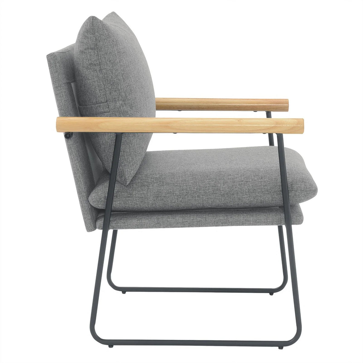 Charcoal Fabric Armchair with Natural Arms and Black Sled Base L19145