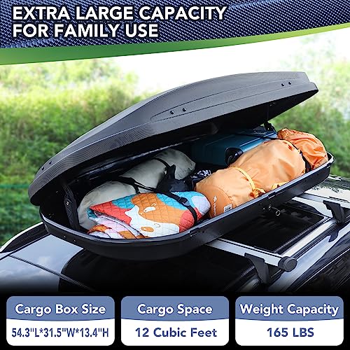 12 Cubic Feet Hard Shell Top Mount Rooftop Cargo Box with Dual-Side Opening J62281