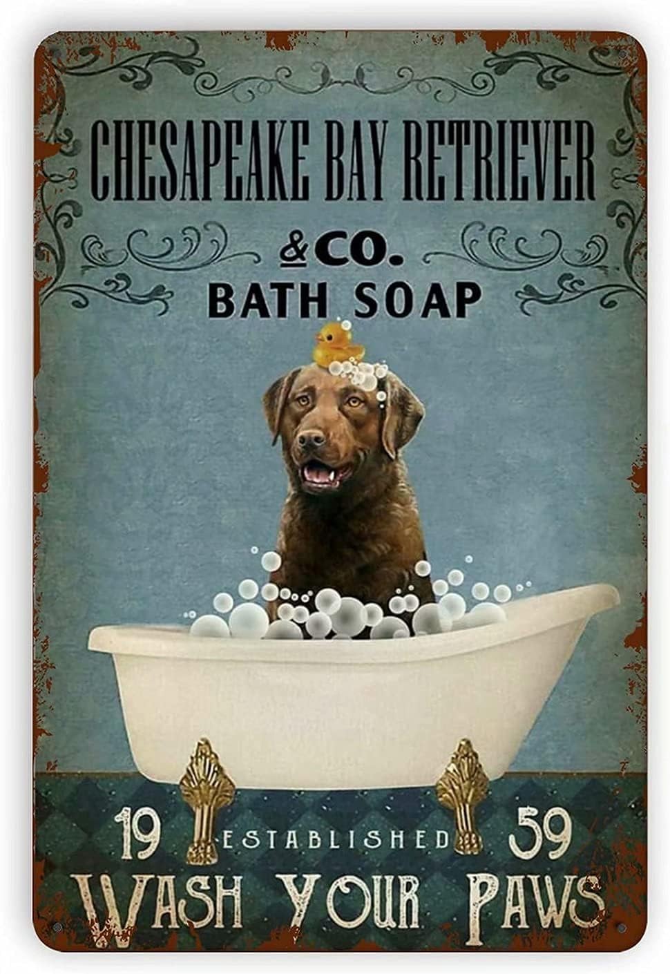 Black Pug Bathroom Metal Tin Sign 8x12 Inch M1772