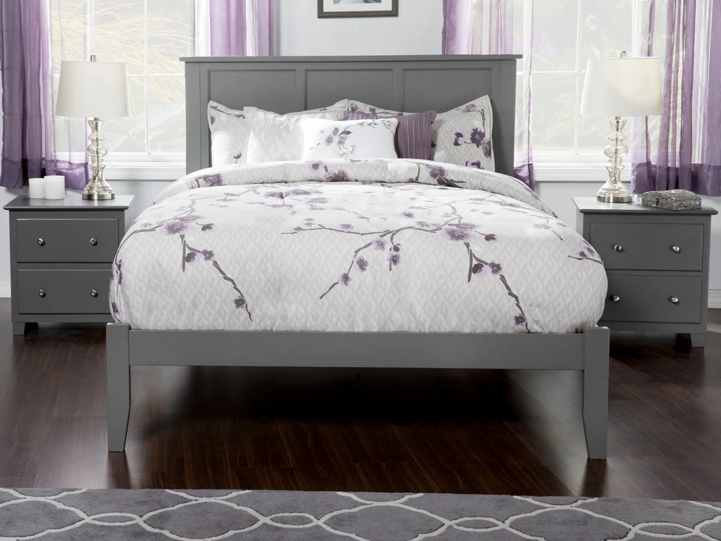 King Solid Wood Platform Bed with Panel Headboard in Grey J382
