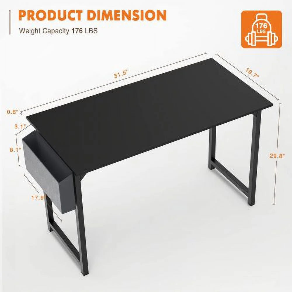 Black 31 Inch Wooden Office Desk with Storage P628423