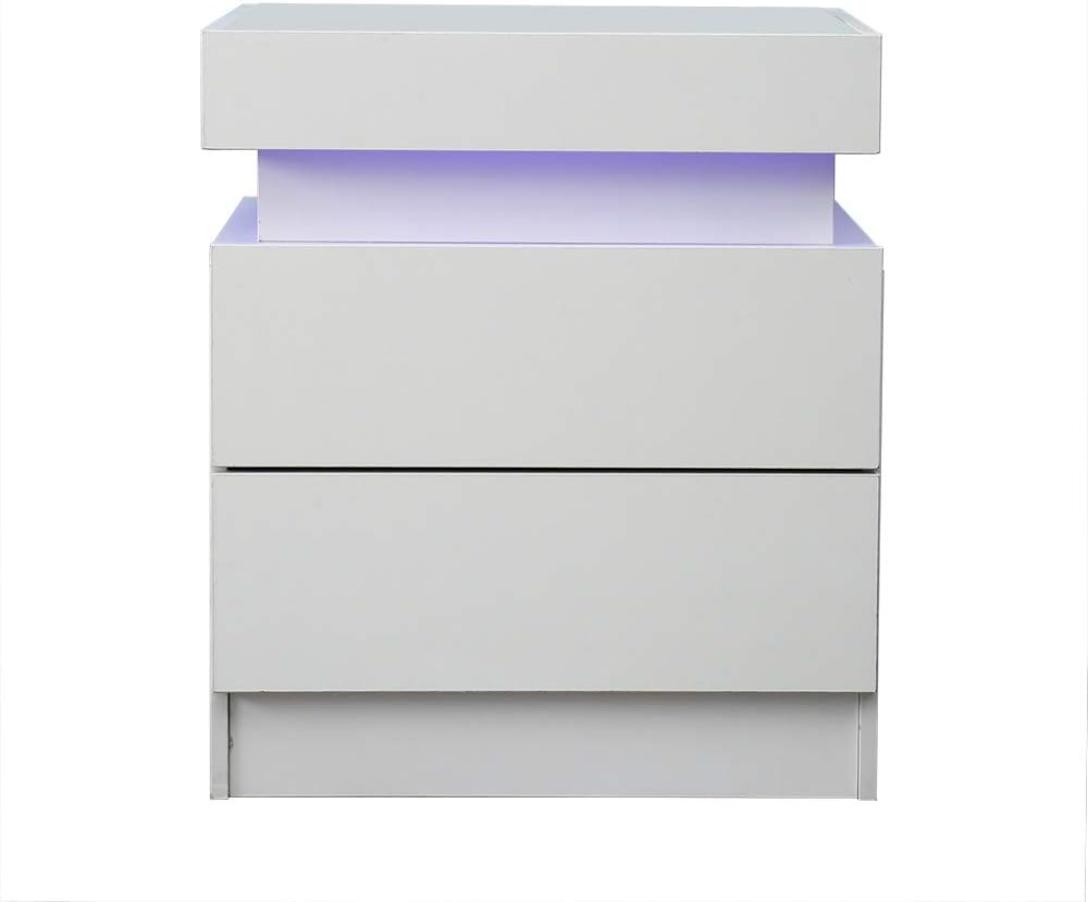 White 2 Drawer LED Nightstand K56676
