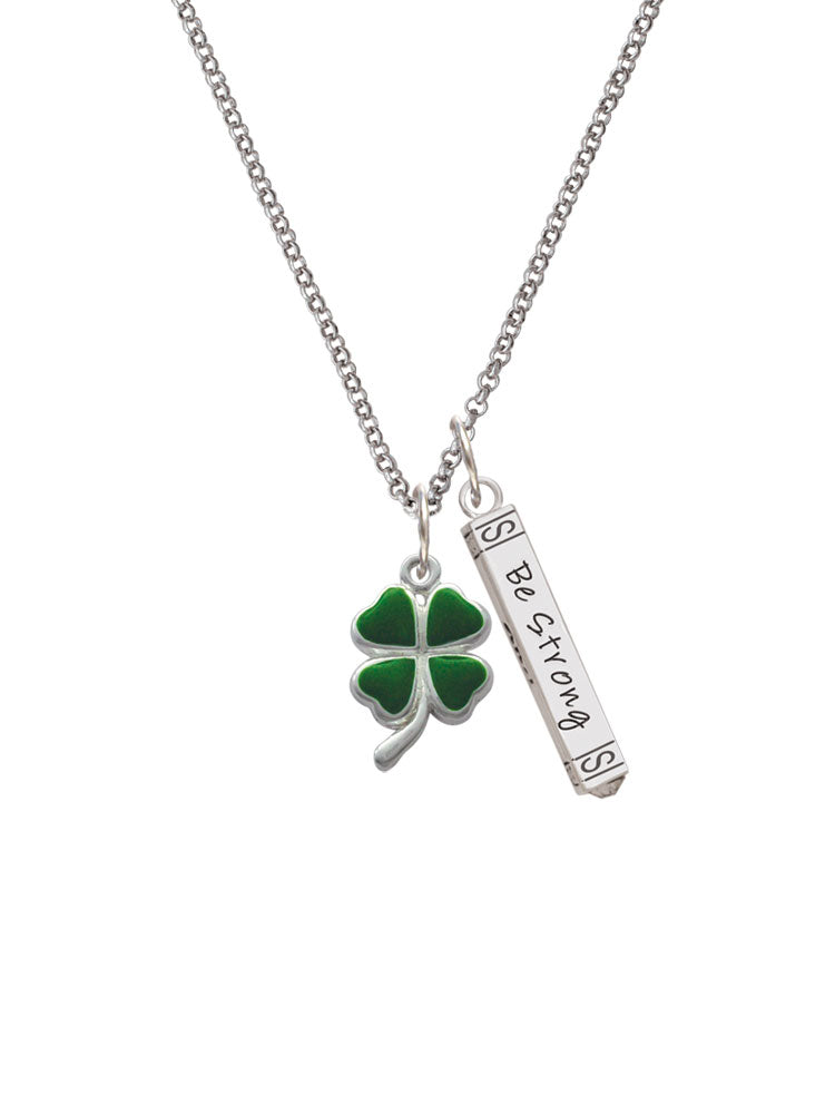 Silvertone Green Four Leaf Clover Bar Charm Necklace, 23" G811589