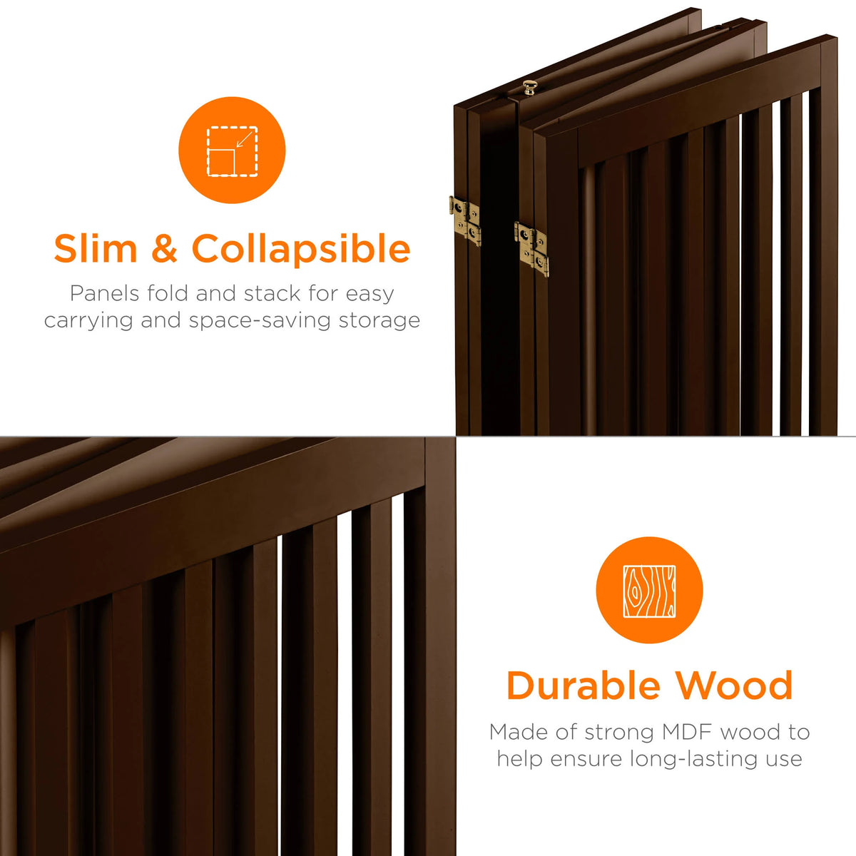 Espresso 4-Panel Freestanding Wooden Pet Gate with Walk Through Door X644