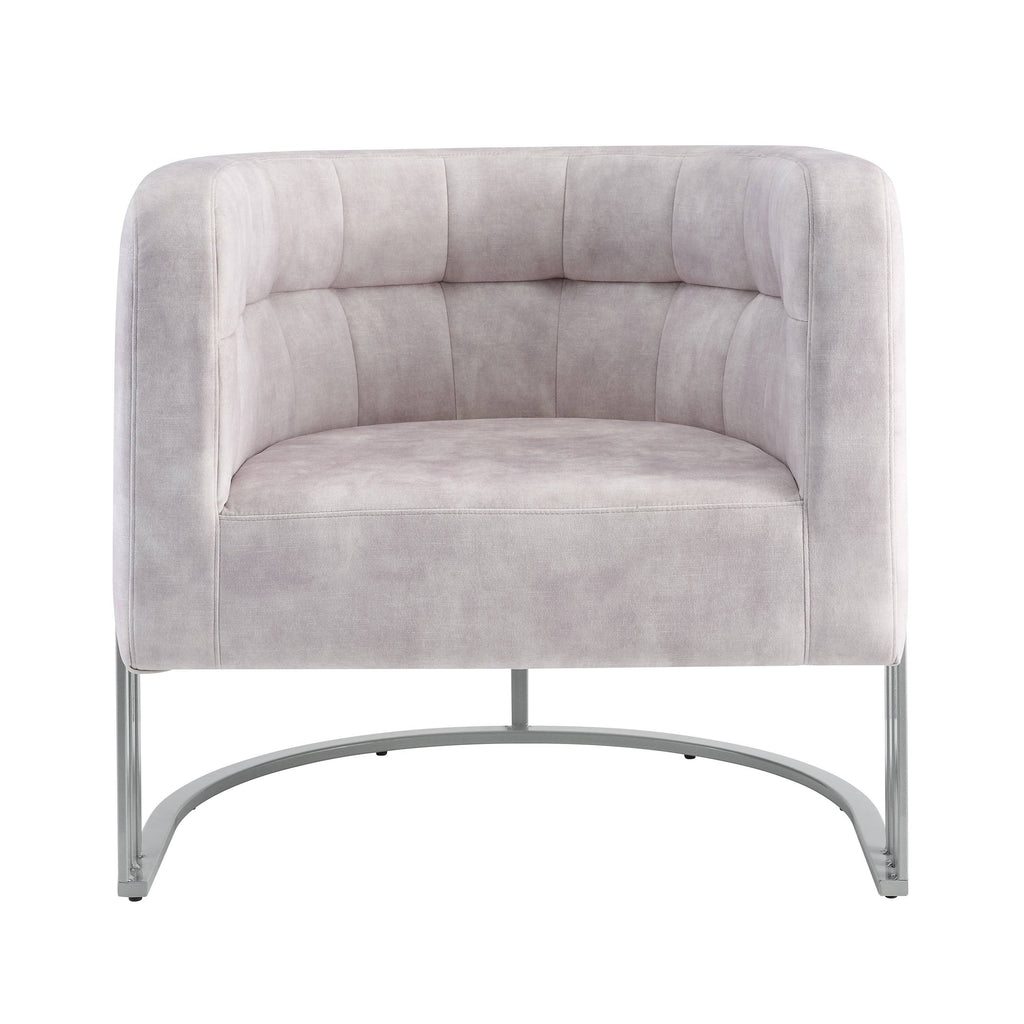 Beige Velvet Tufted Curved Back Barrel Accent Chair Q38179