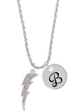 Clear AB Crystal Lightning Bolt Script Initial Charm Necklace, 20"+3" N266
