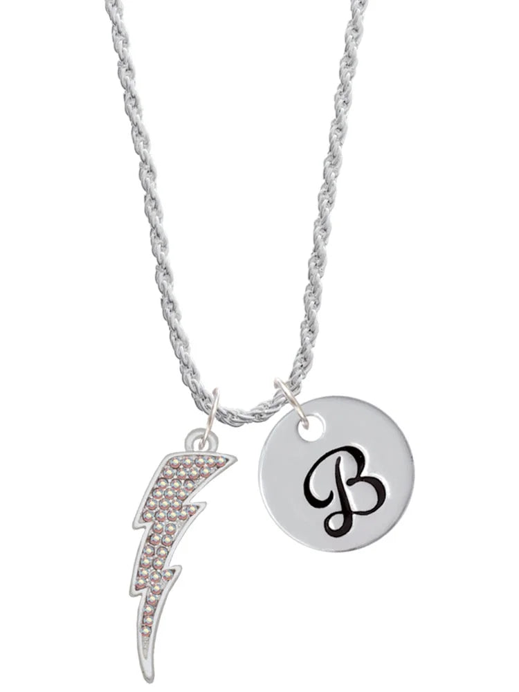 Clear AB Crystal Lightning Bolt Script Initial Charm Necklace, 20"+3" N266