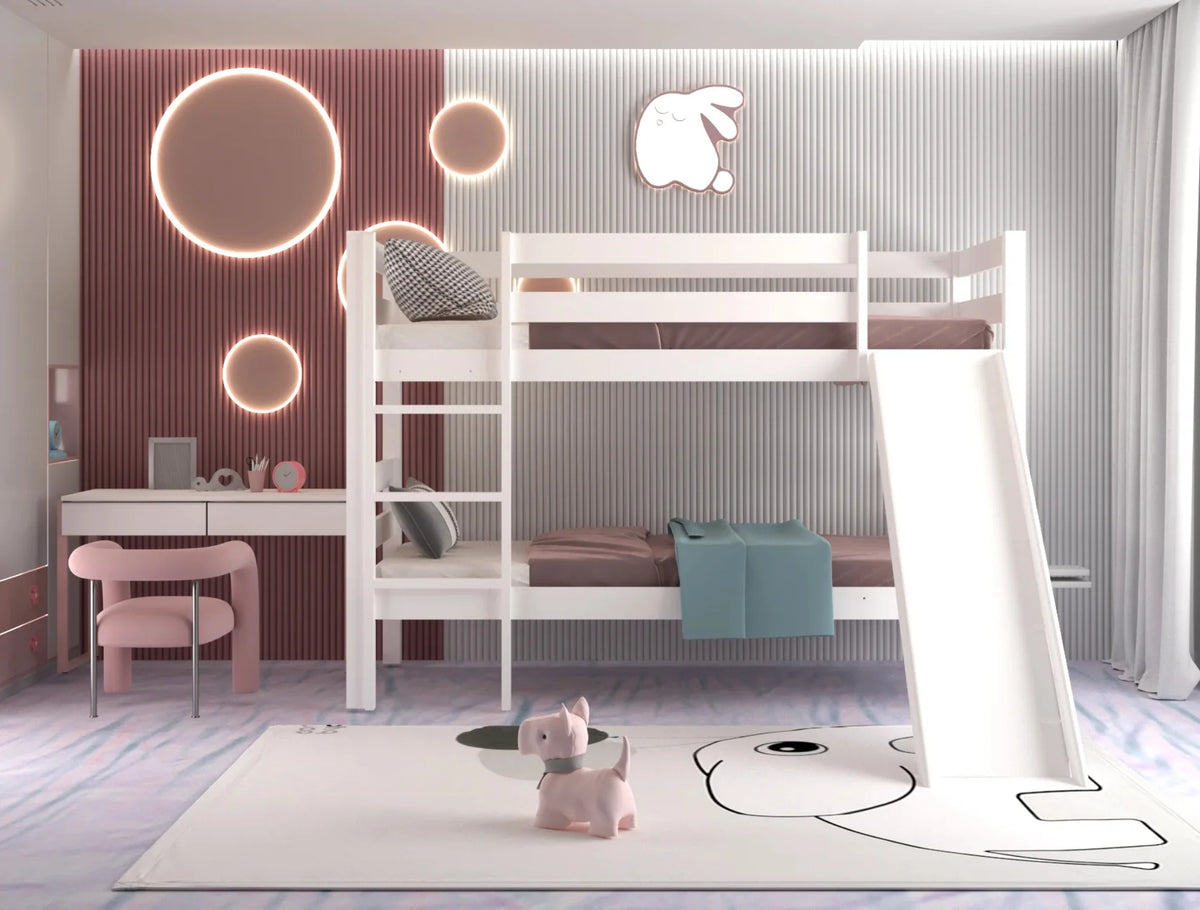 White Twin Bunk Bed with Slide R68648