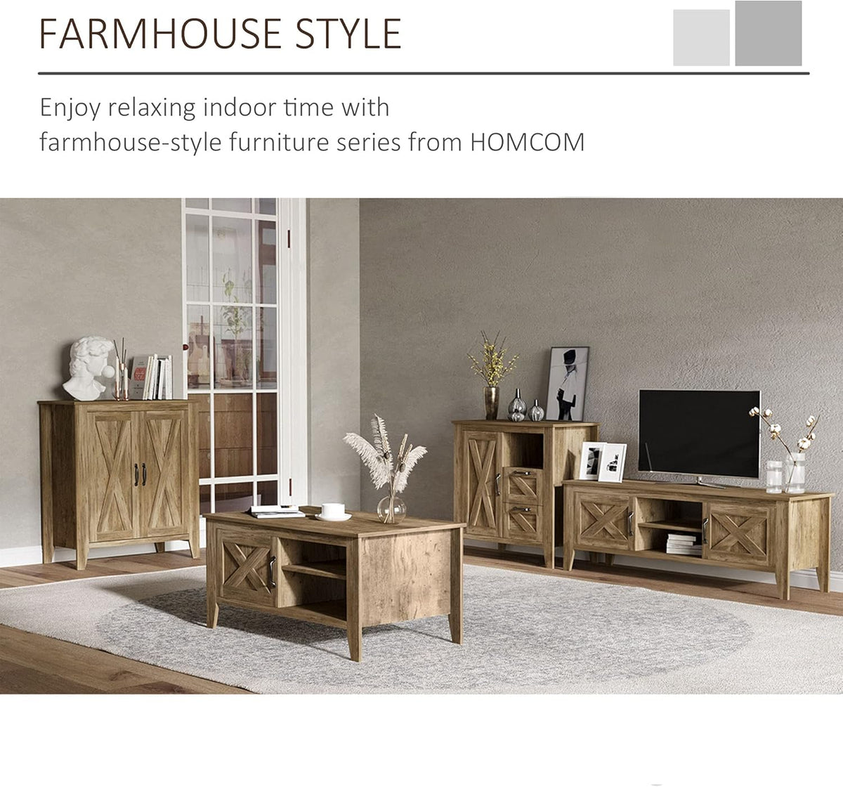 Oak Finish Sideboard with Cabinet, 2 Drawers and Open Shelf R68943