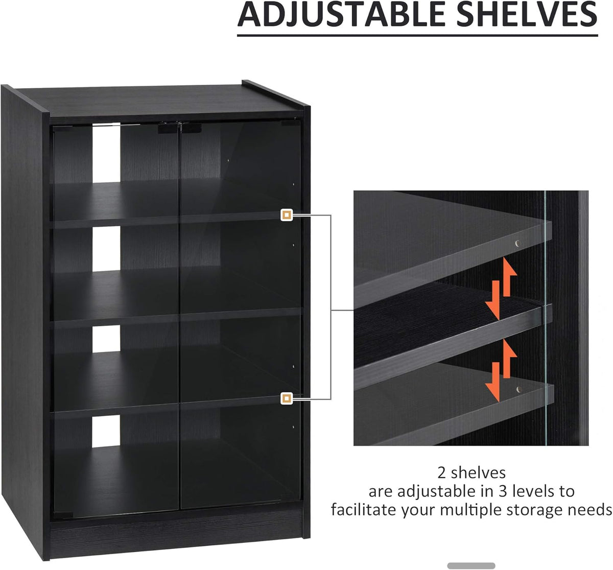Black 5-Tier Media Stand Cabinet with Tempered Glass Doors M650092