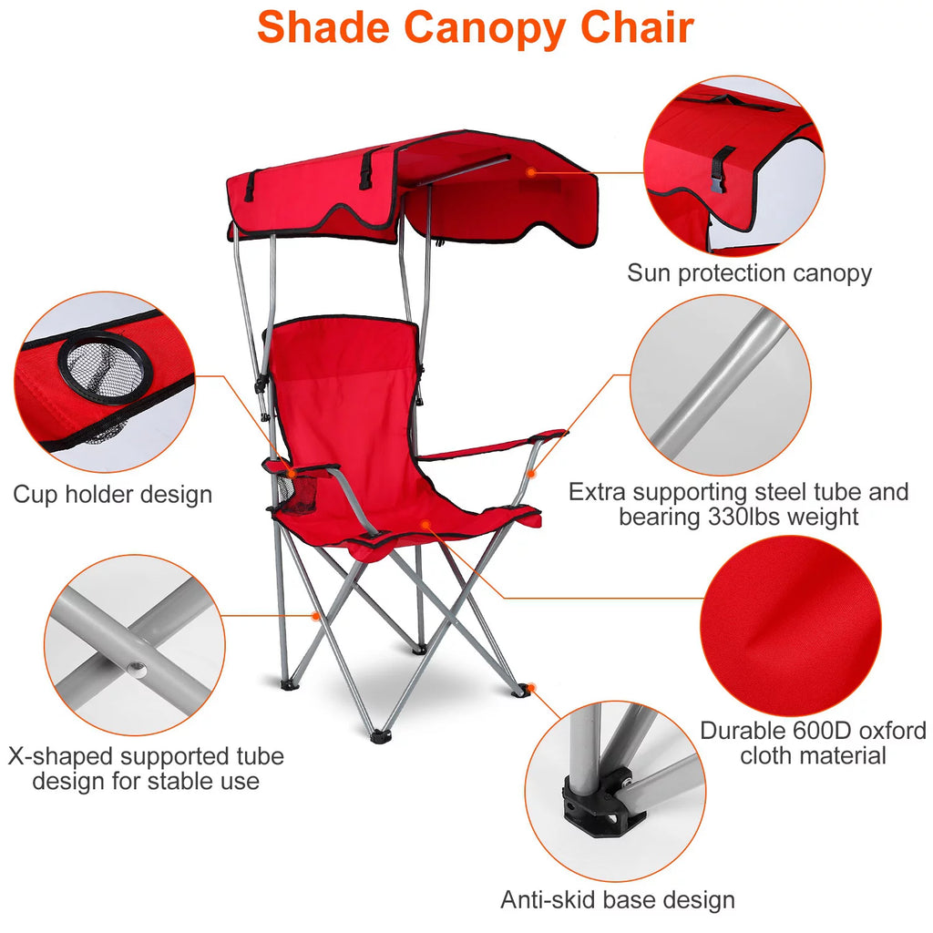 Foldable Canopy Chair with Cup Holder Red O3934