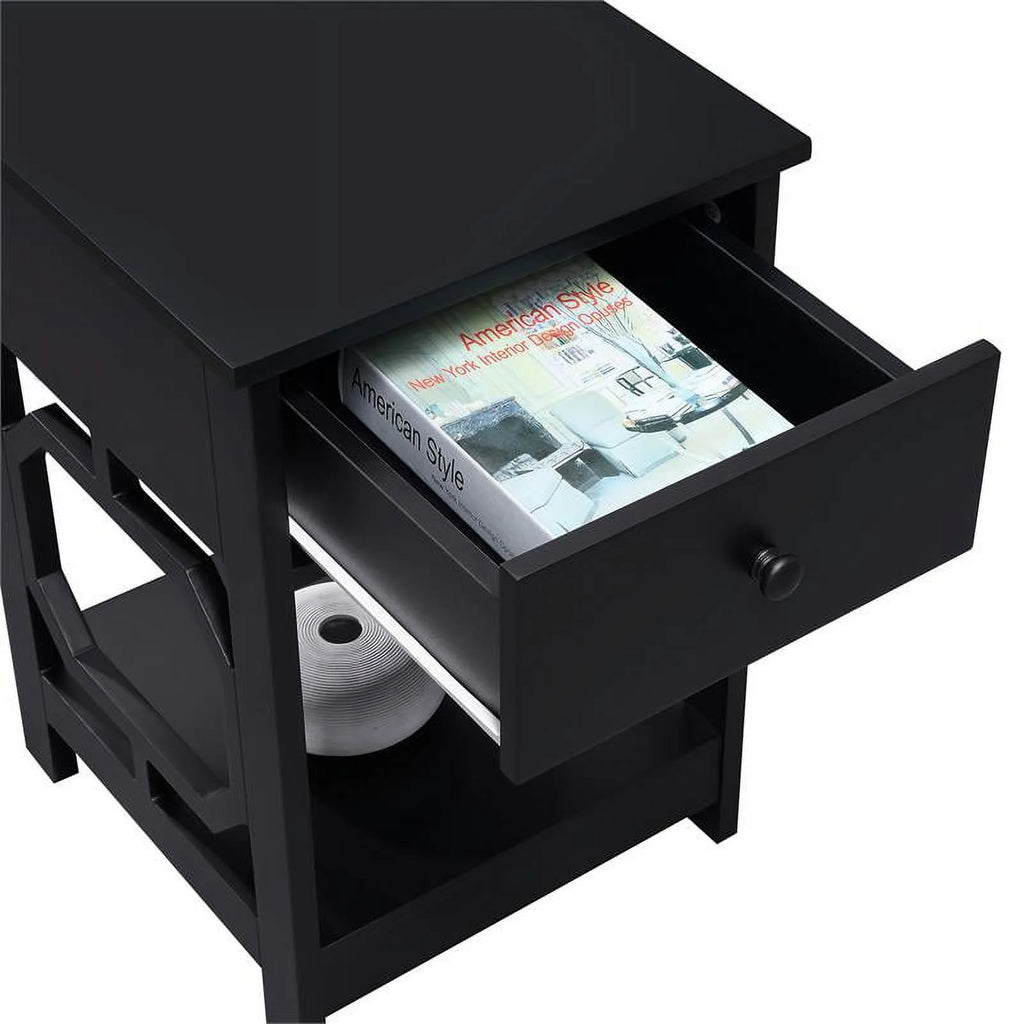 Black One-Drawer End Table Set of 2 D3260