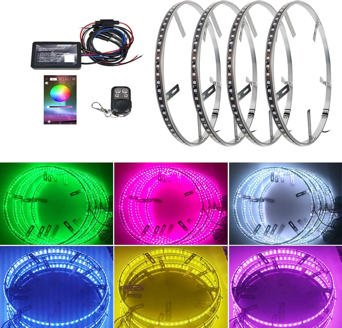 15.5 in 4 PCS 576 LEDs Double-Sided RGBW Wheel Rim Light Kit E461492