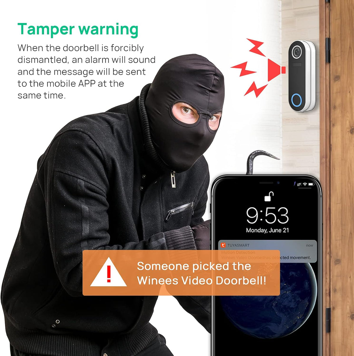 Video Doorbell Camera HD 1080P with Chime, Night Vision, Motion Detection, IP65 Waterproof K261321