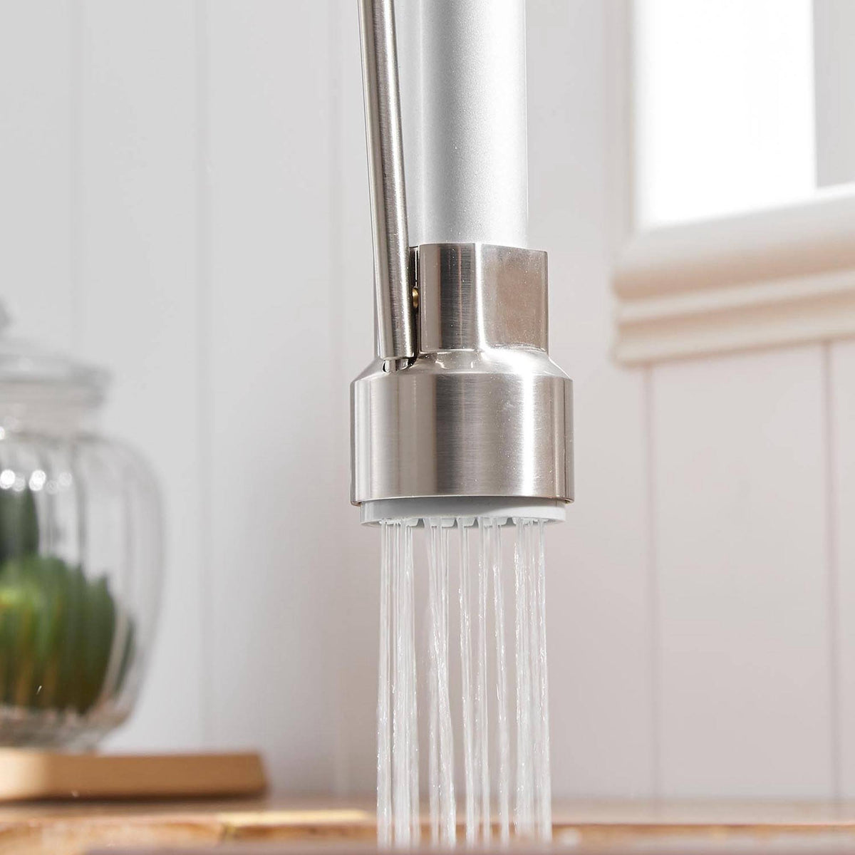 Nickel Pull Down Kitchen Faucet with Spring Spout I662855
