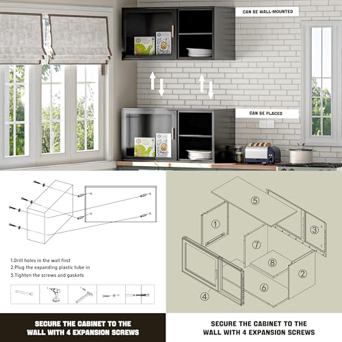 Black Over Toilet Wall Mounted Metal Cabinet with Two Glass Doors and Shelves F50821