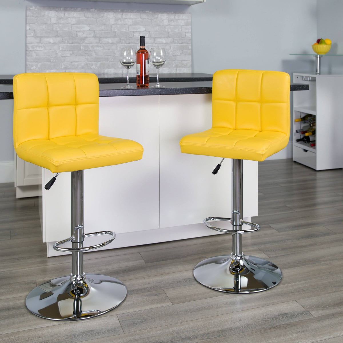 Green Quilted Vinyl Adjustable Height Barstool Set of 2 L94512