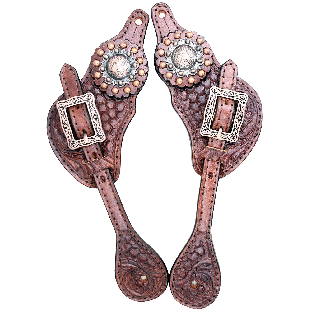 Copper Leather Spur Straps With Studs And Concho G568662