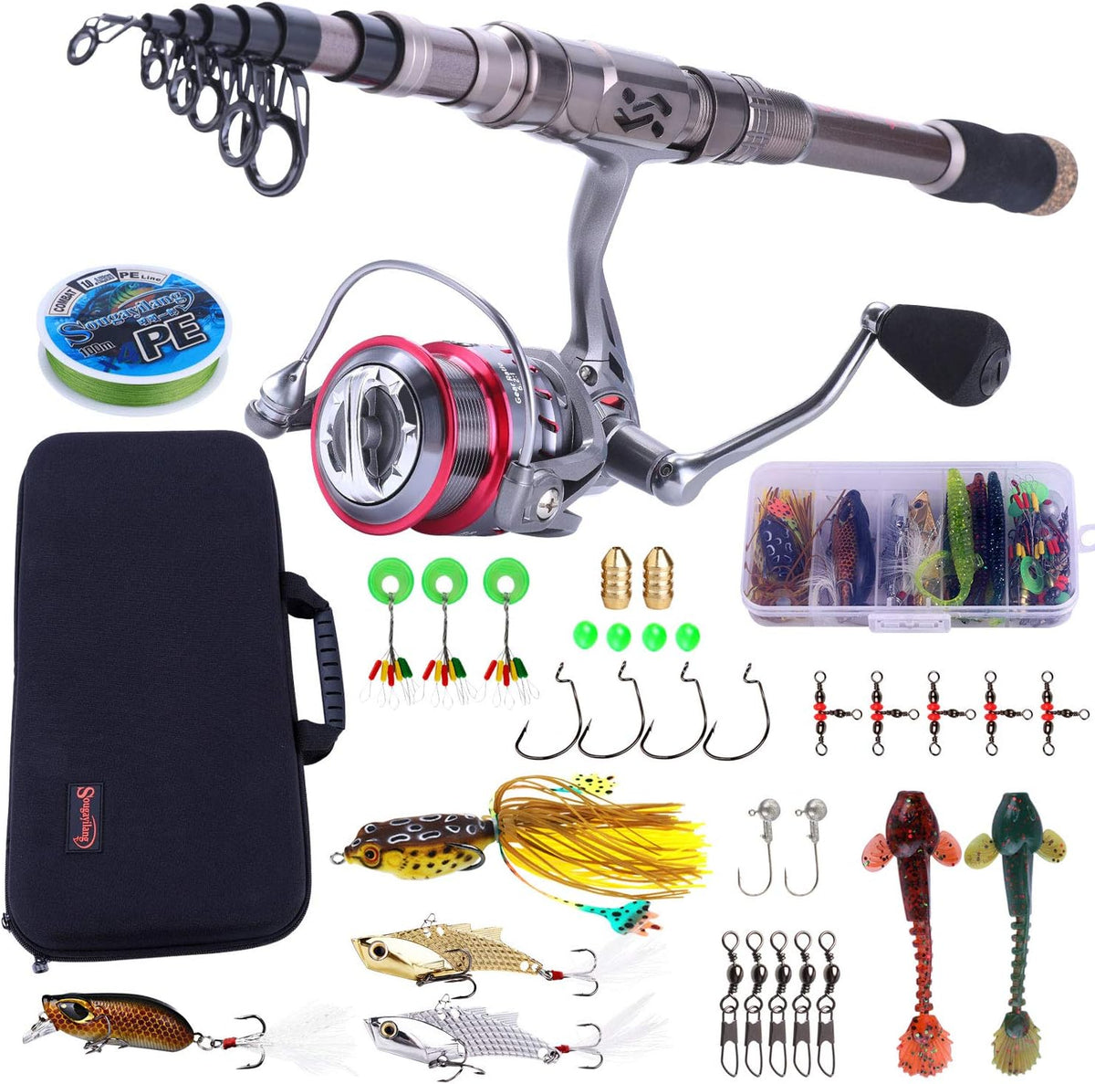 Carbon Fiber Telescopic Fishing Rod and Reel Combo with Carrying Case Z4606