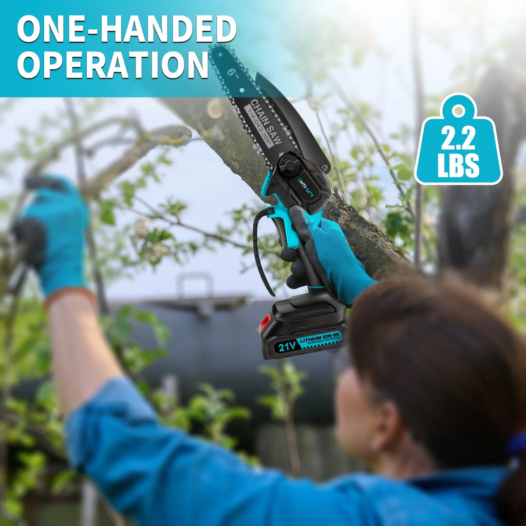 Mini Cordless Chainsaw, 6-Inch Battery Powered with 2 Batteries 2 Chains X92112