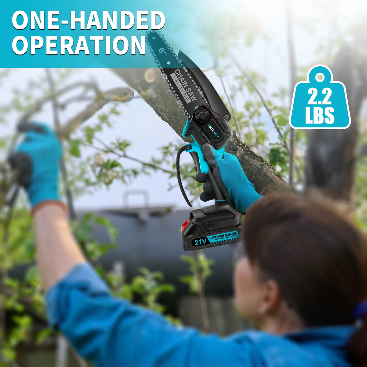 Mini Cordless Chainsaw, 6-Inch Battery Powered with 2 Batteries 2 Chains X92112