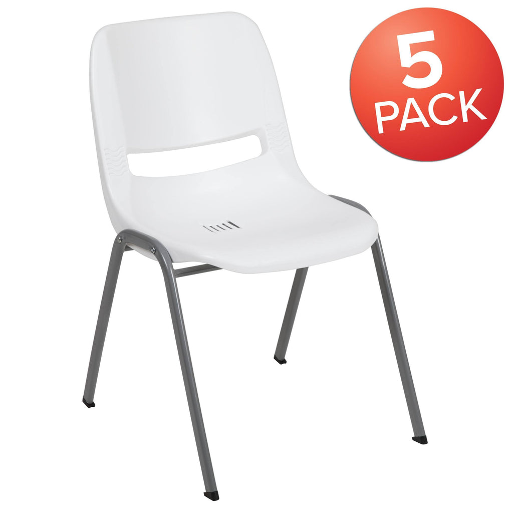 White Ergonomic Shell Stack Chair with Gray Frame K439785