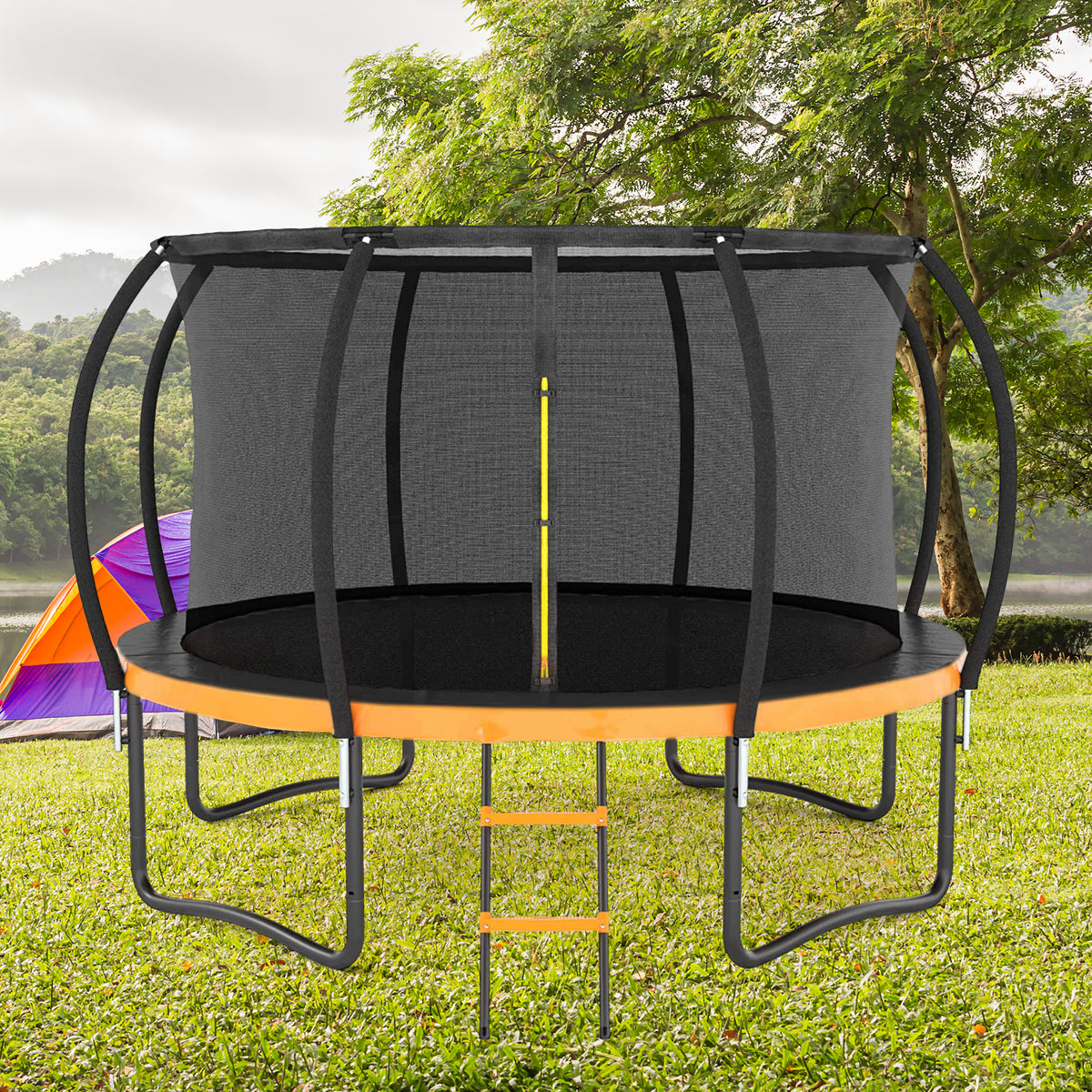 12 FT Outdoor Trampoline with Safety Fence Net, Ladder, PVC Spring Cover Pad R7620