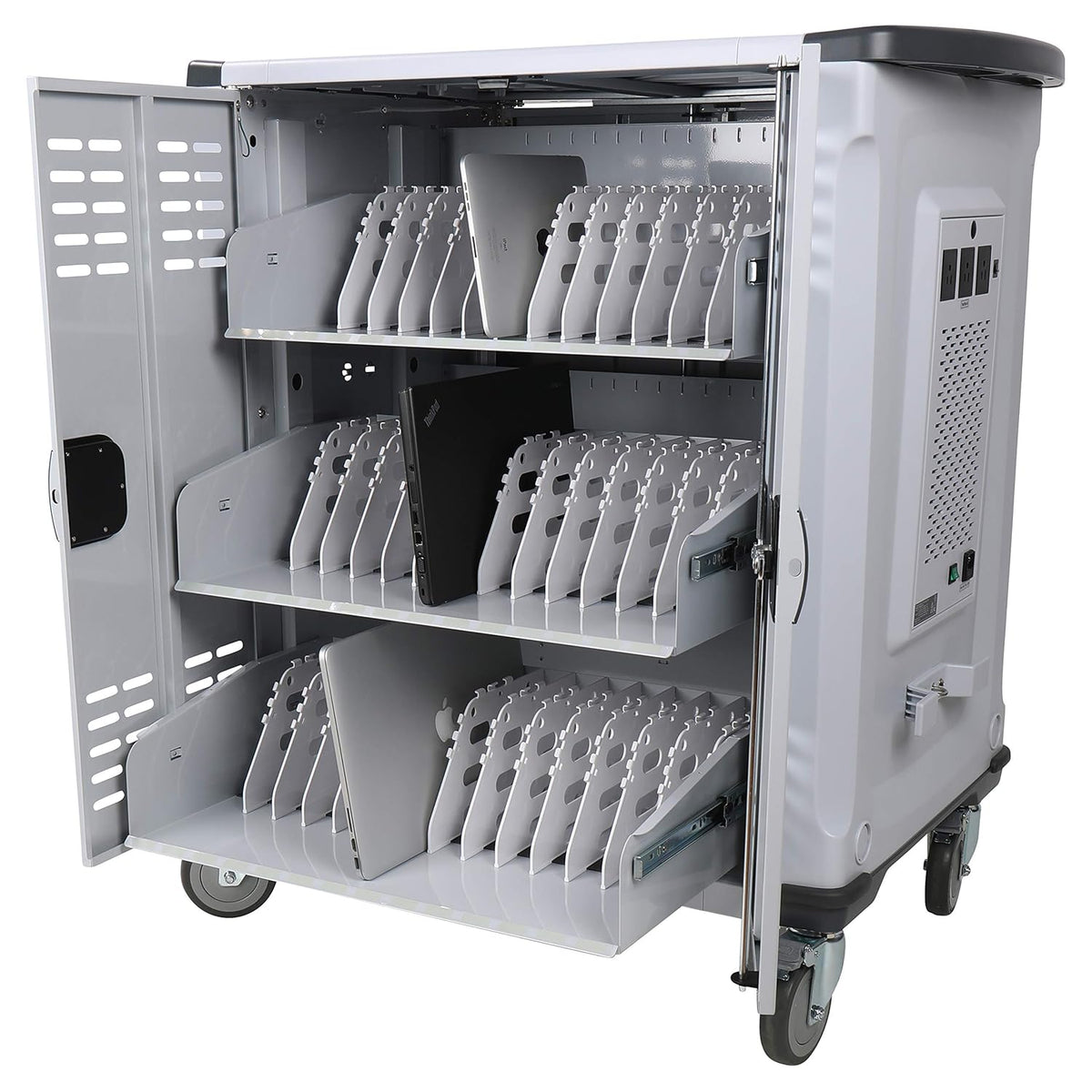 Fully Assembled 42 Device Mobile Storage Cart with 3 Outlets X8460