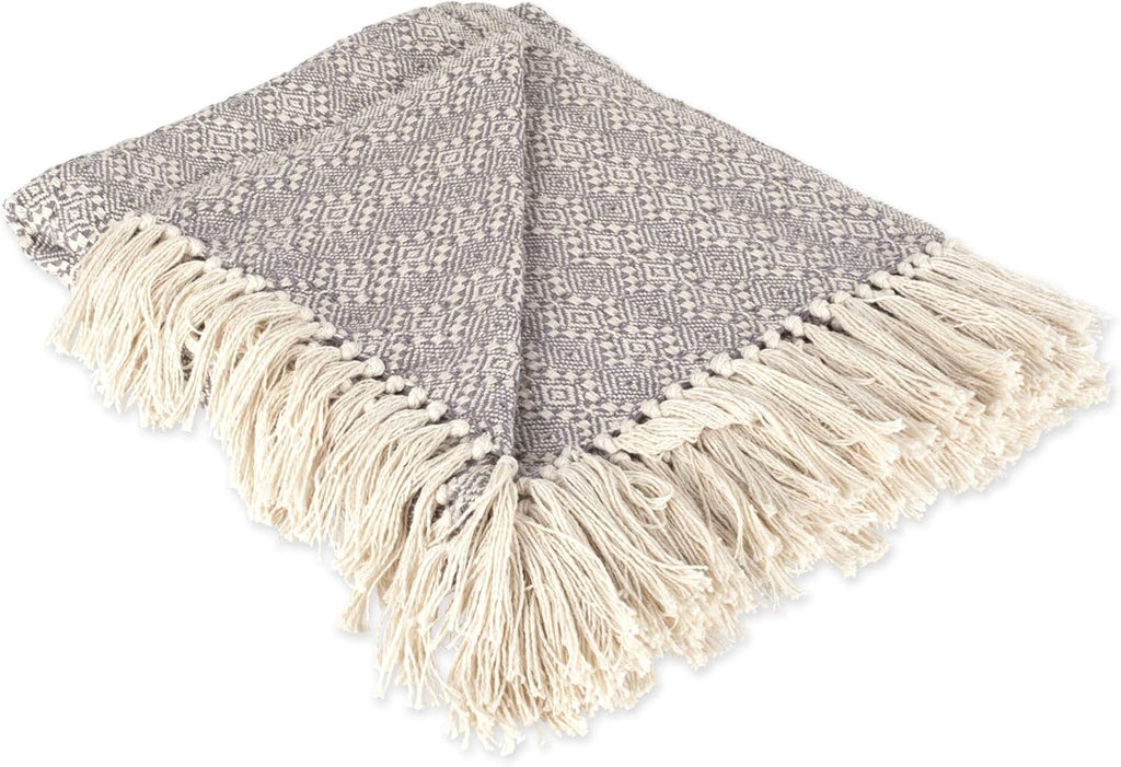 Aqua Cotton Diamond Patterned Blanket Throw with Fringe, 50 x 60 K696999